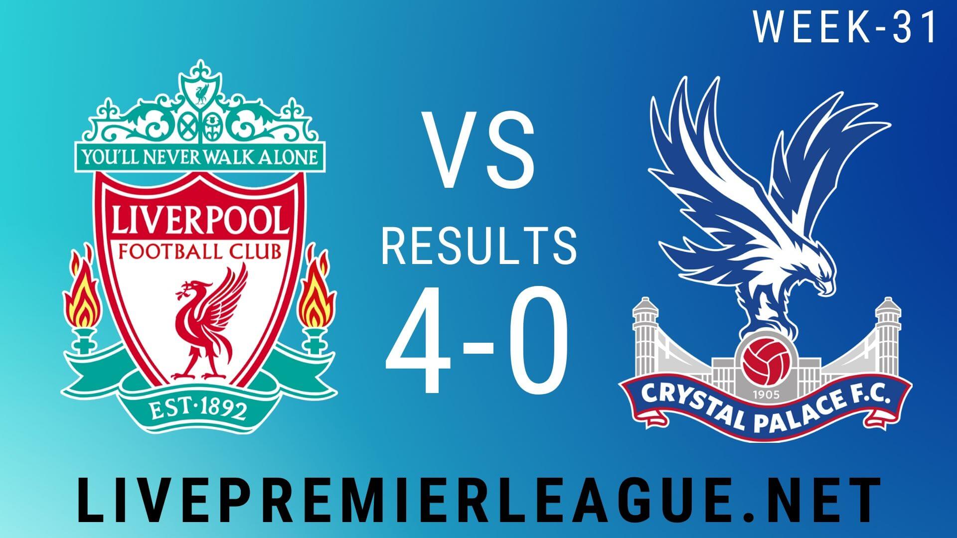 Liverpool Vs Crystal Palace | Week 31 Result 2020